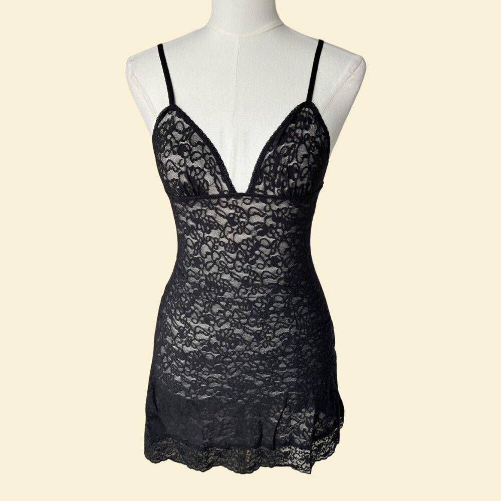 Vintage Victoria’s Secret Black Lace Slip Mini Dress